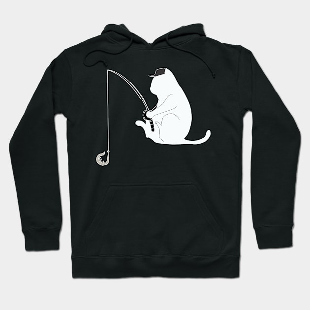 Funny Cartoon Fishing Cat Fisher Feline Lover Gift Hoodie by interDesign